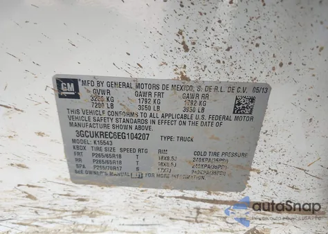 2014 Chevrolet Silverado 1500 1Lt из США, поврежденный, VIN 3GCUKREC6EG104207